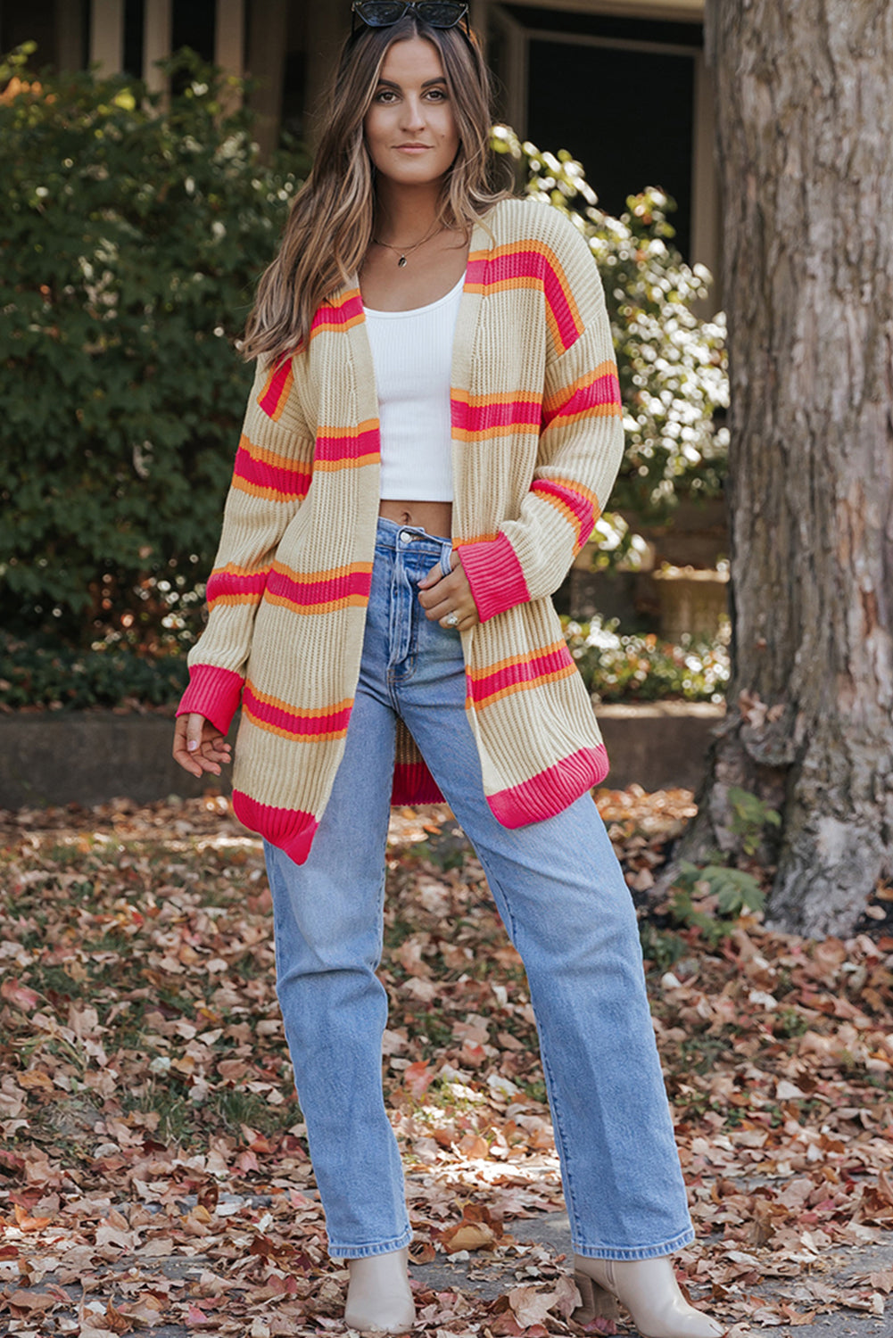 Women's Long Knitted Rib-Knitted Cardigan