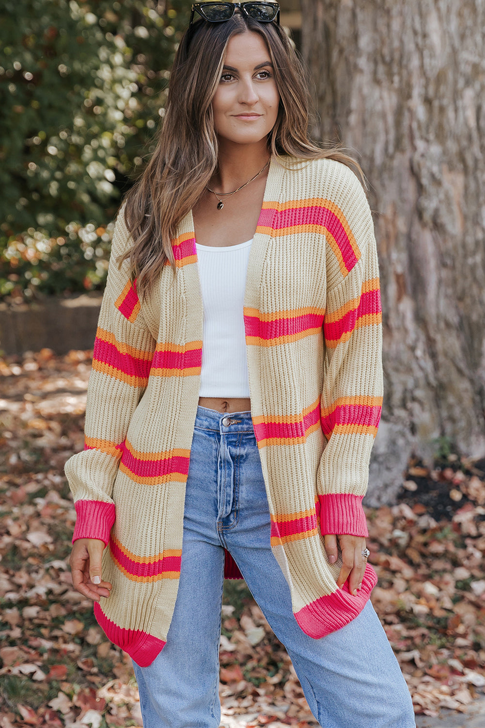 Women's Long Knitted Rib-Knitted Cardigan