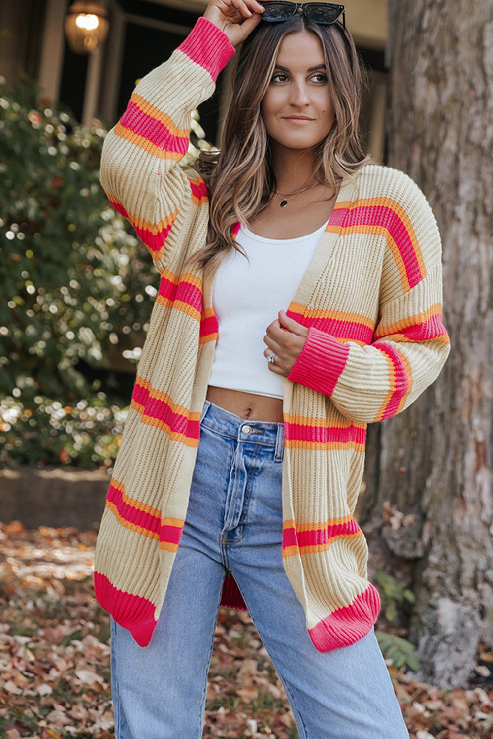 Women's Long Knitted Rib-Knitted Cardigan