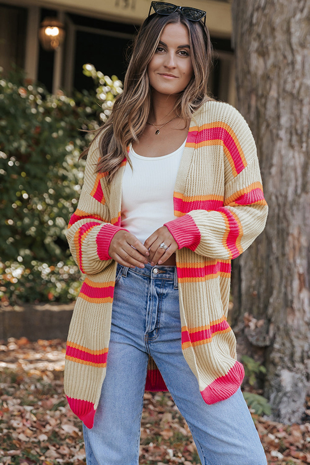 Women's Long Knitted Rib-Knitted Cardigan