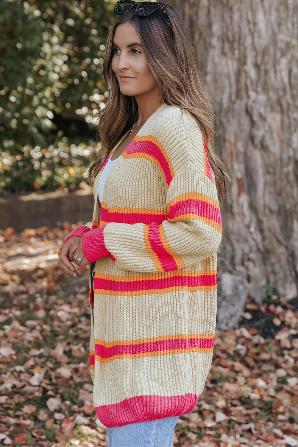 Women's Long Knitted Rib-Knitted Cardigan