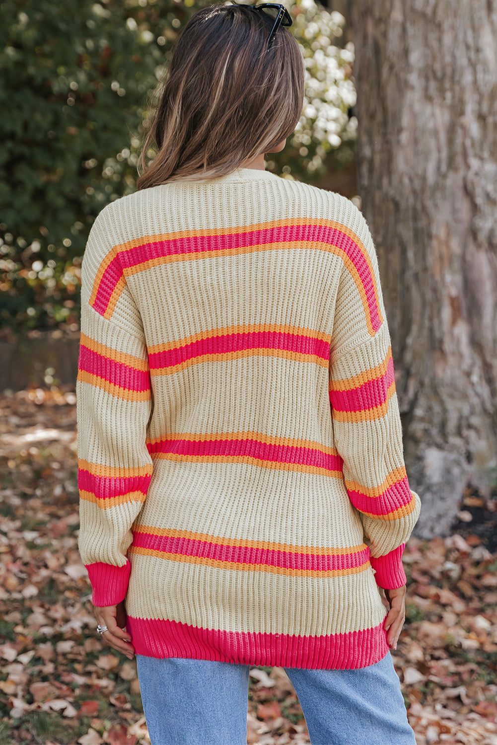Women's Long Knitted Rib-Knitted Cardigan