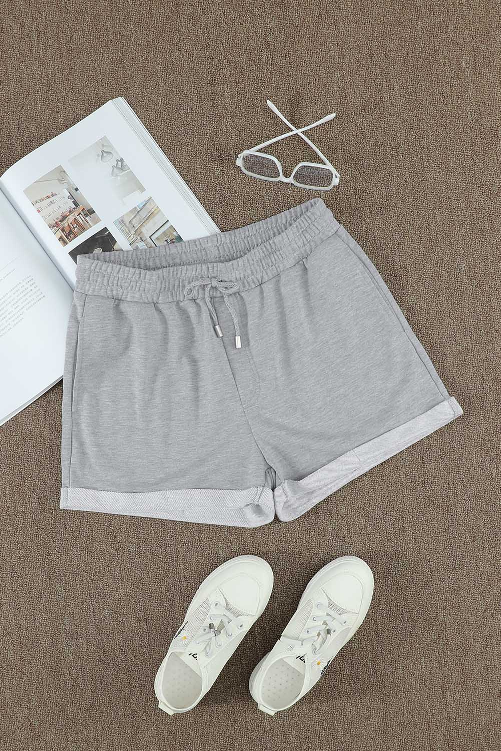 Women's Shorts with Summer Women Gray Tie Waist Side Pockets Cuffed Lounge