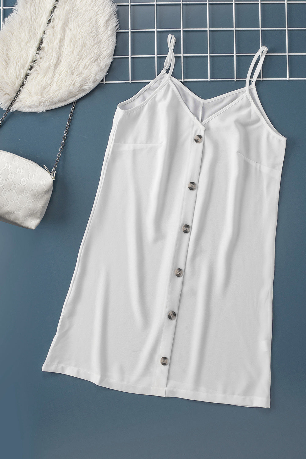 Women's Dress Featuring White Button-Front Slip