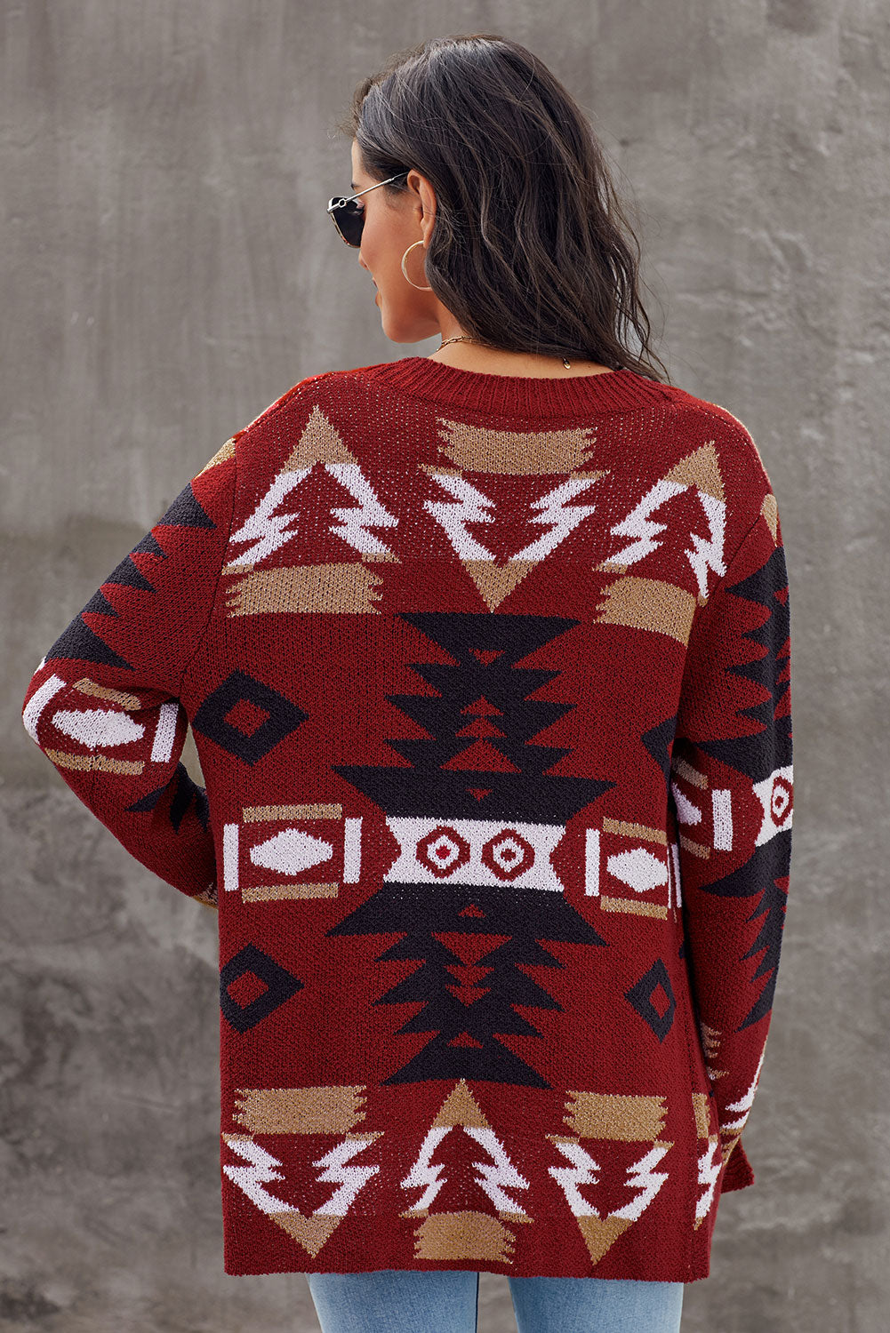 Women's Winter Red Moraga Pocket-Detail Aztec Cardigan