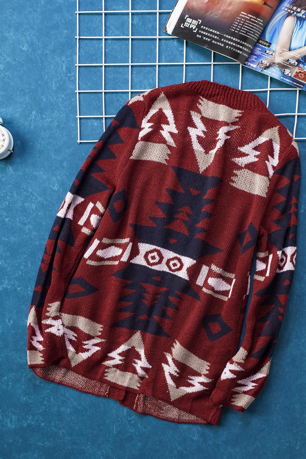 Women's Winter Red Moraga Pocket-Detail Aztec Cardigan