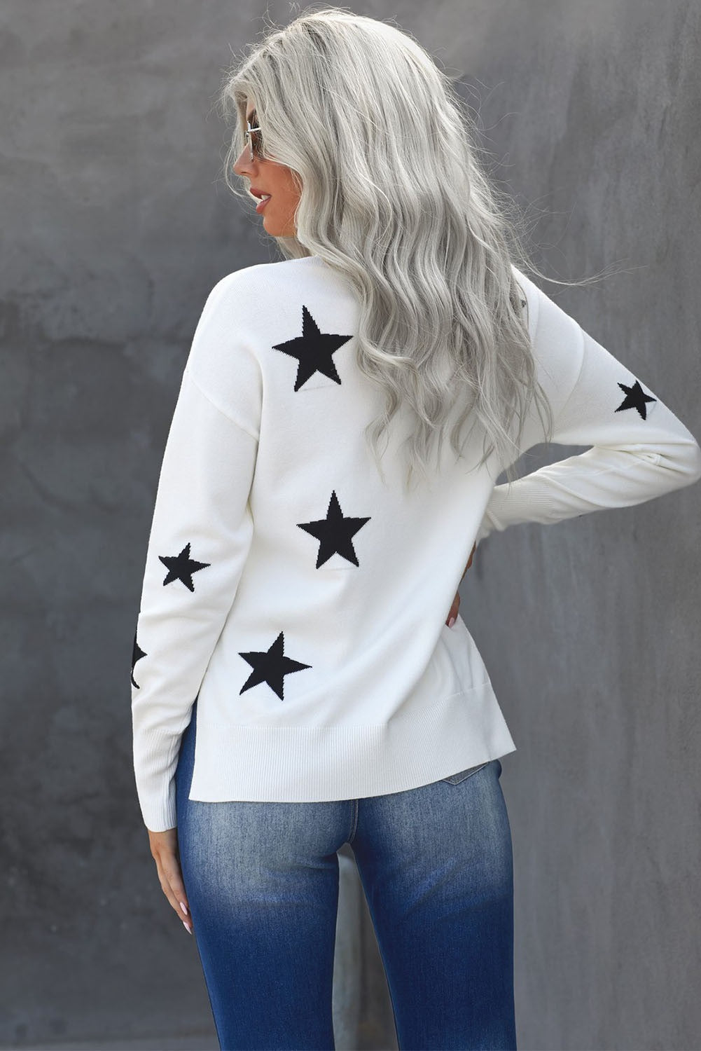 Women's Sweater with Star Print Turtleneck