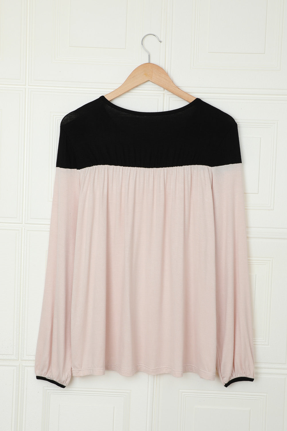 Women's Long-Sleeve Color-Block Tunic Women Apricot Round Neck Top