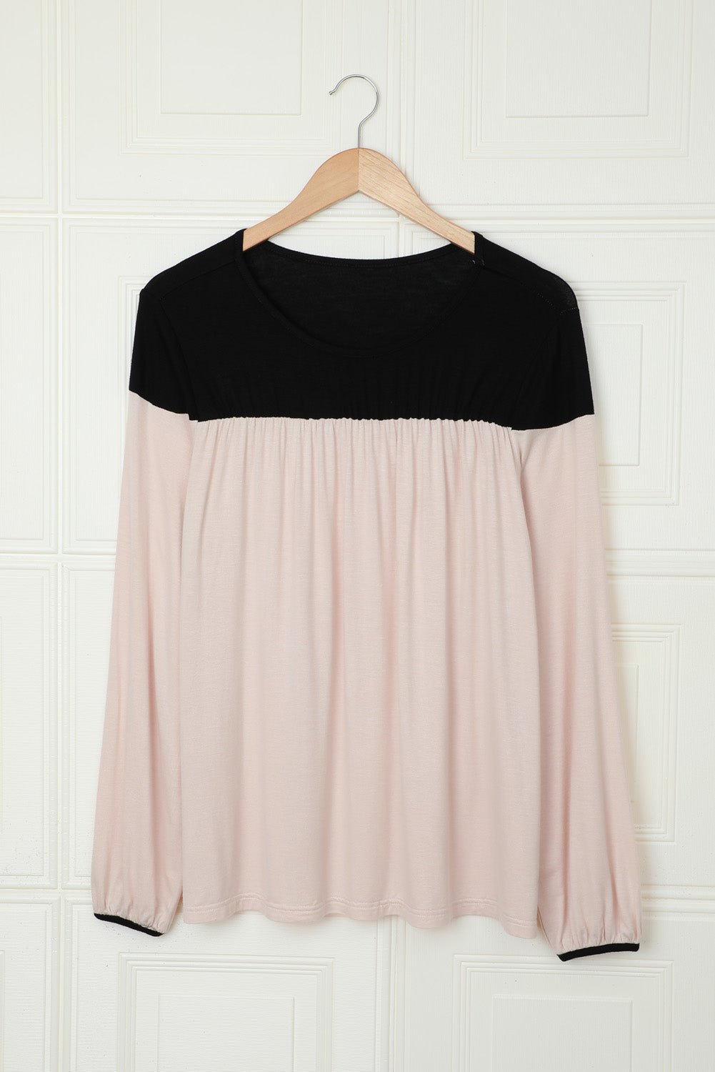 Women's Long-Sleeve Color-Block Tunic Women Apricot Round Neck Top