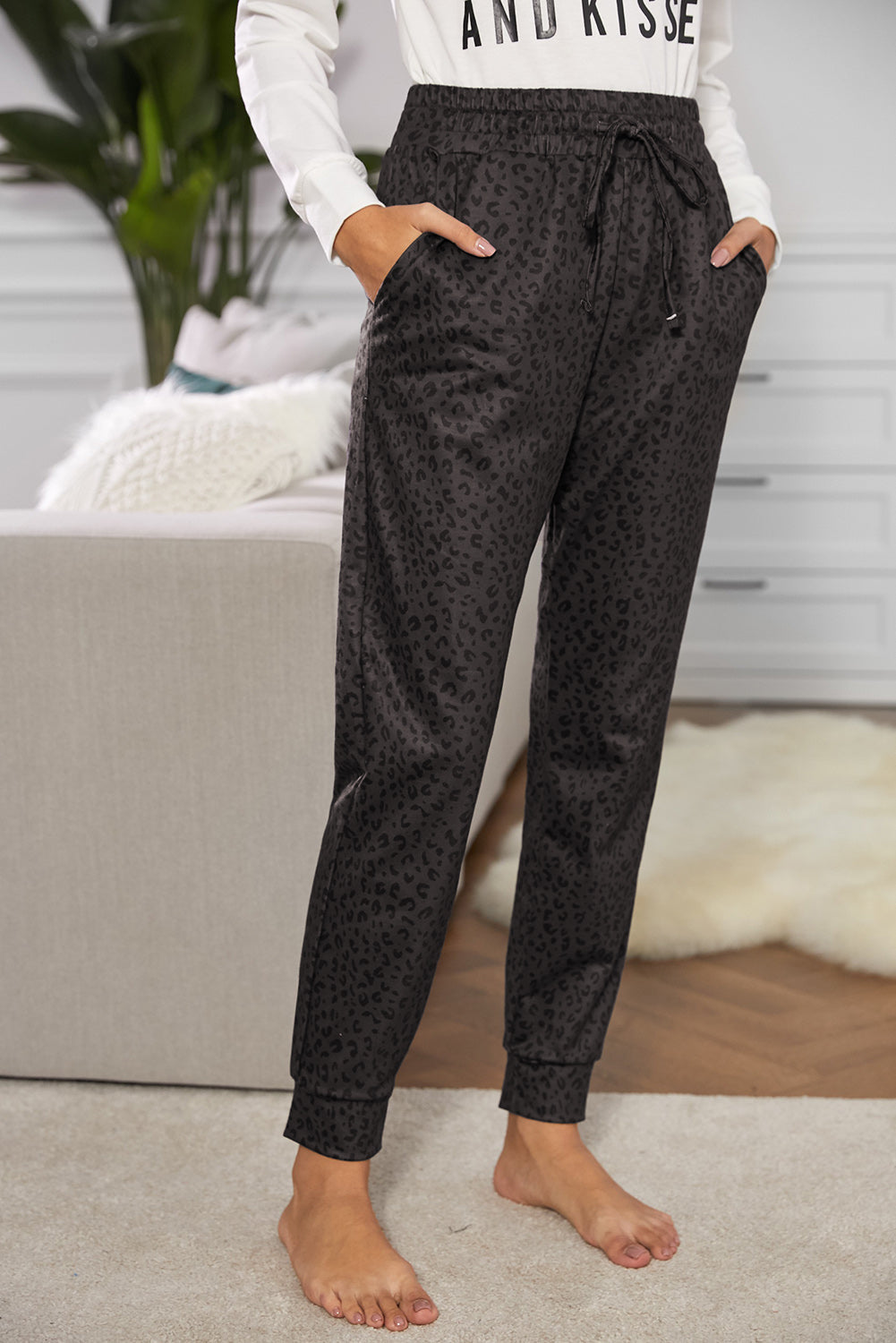 Women's Joggers with Women Everyday Black Breezy Leopard-Print