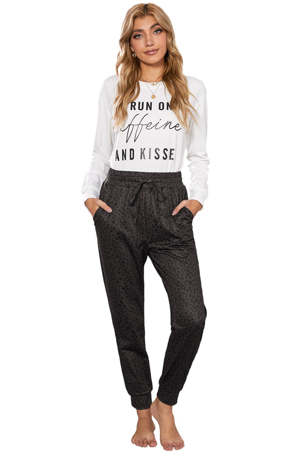 Women's Joggers with Women Everyday Black Breezy Leopard-Print