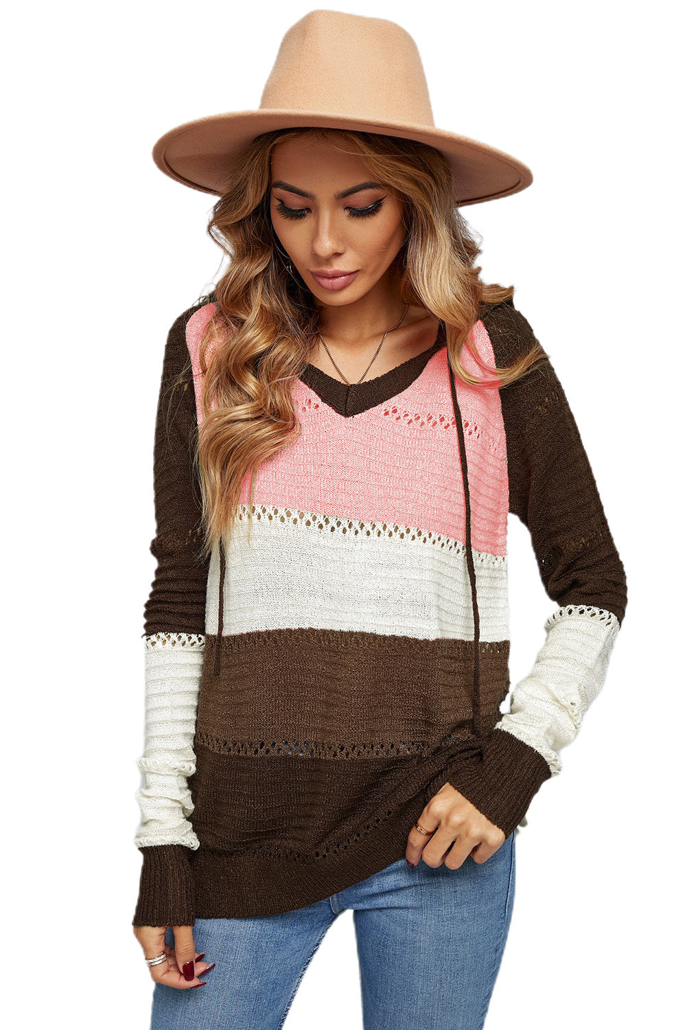 Women's Hoodie with Knitted Women's Brown Beach Bonfire