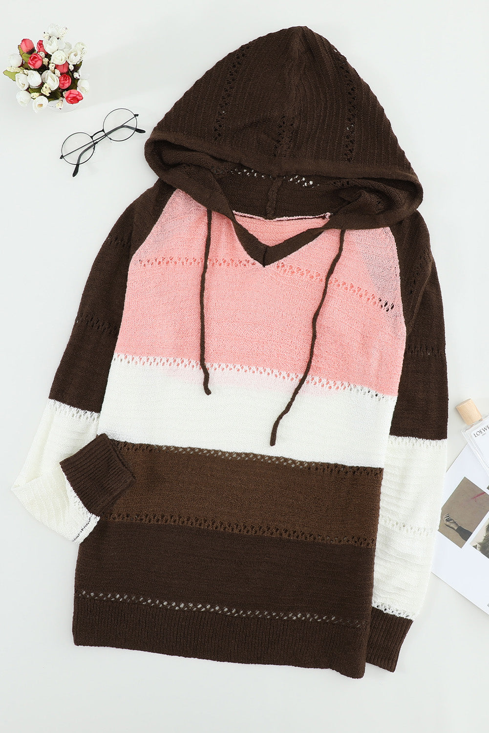 Women's Hoodie with Knitted Women's Brown Beach Bonfire