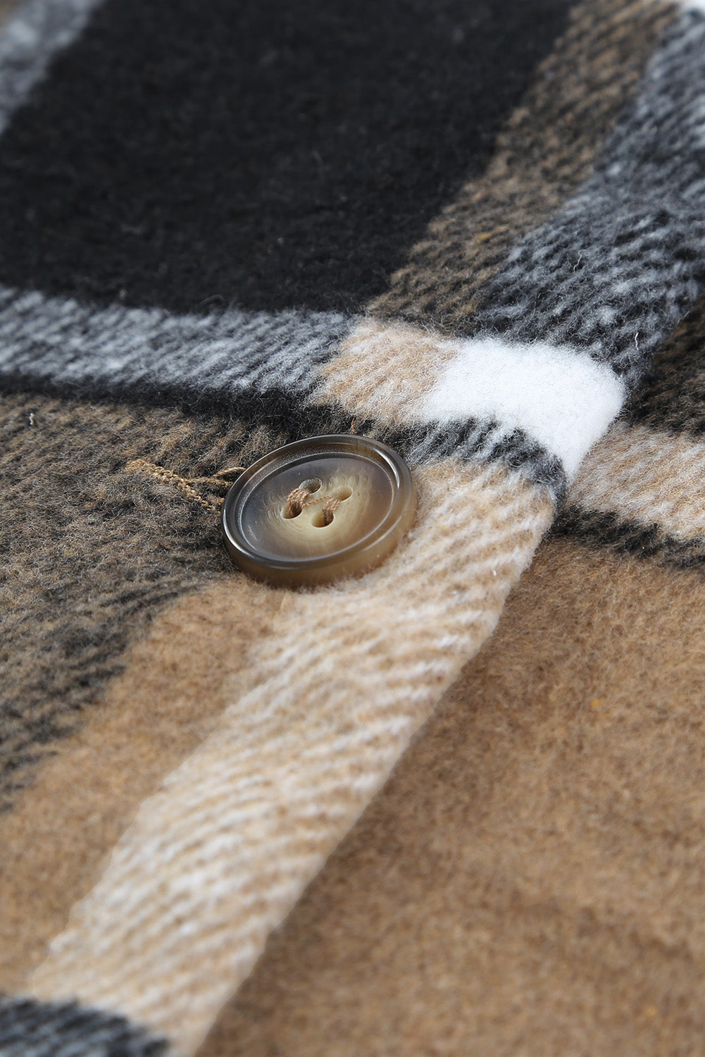 Women's Shirt Jacket Featuring Women's Brown Plaid Print Button-Front