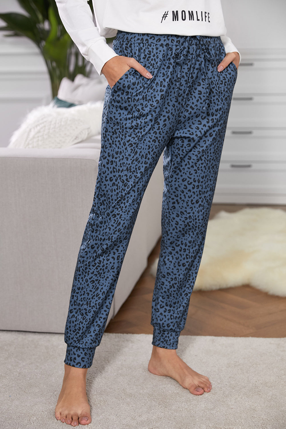 Joggers for Women Blue Breezy Leopard-Print Women's Everyday