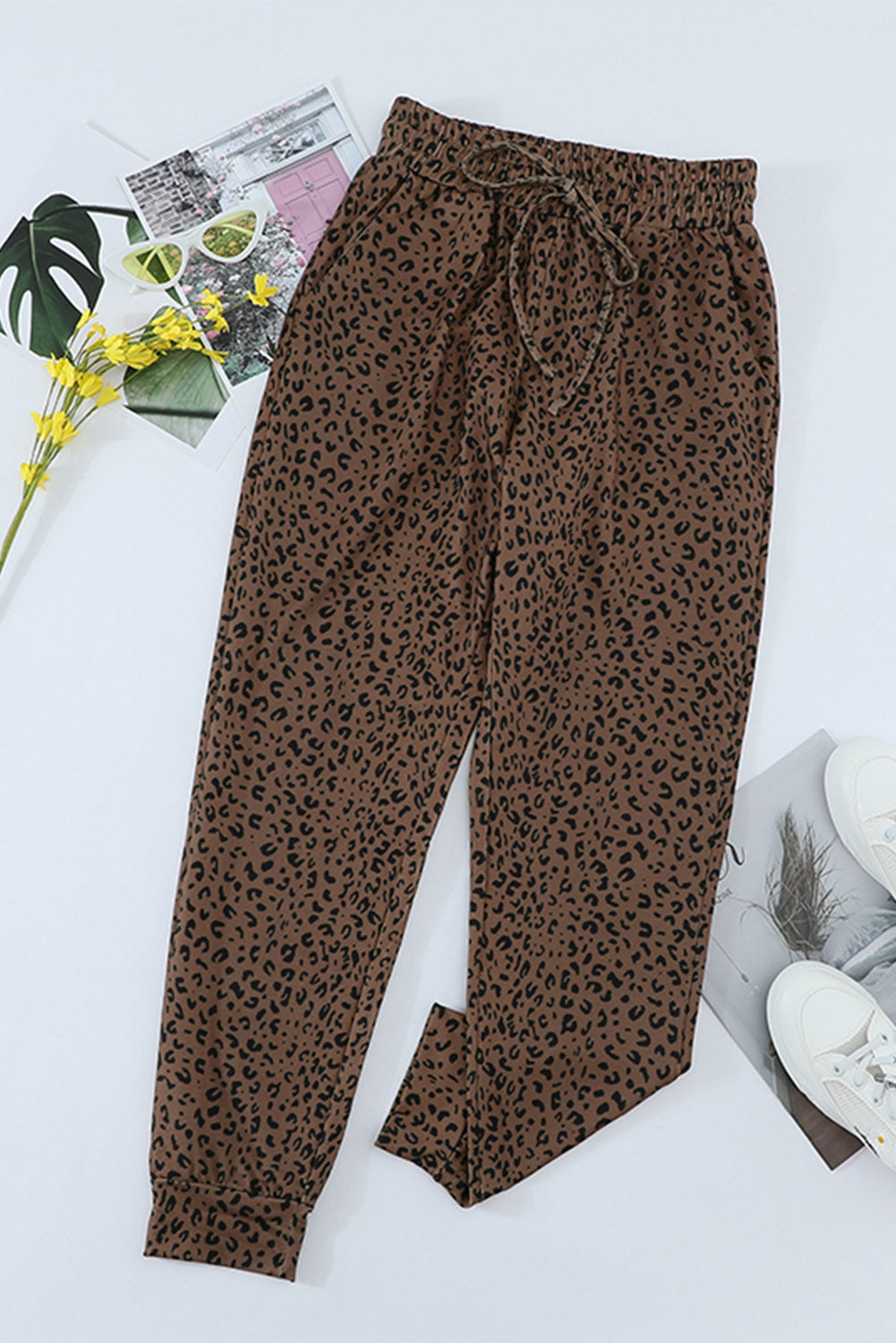 Women's Leopard-Print Women's Everyday Brown Breezy Joggers
