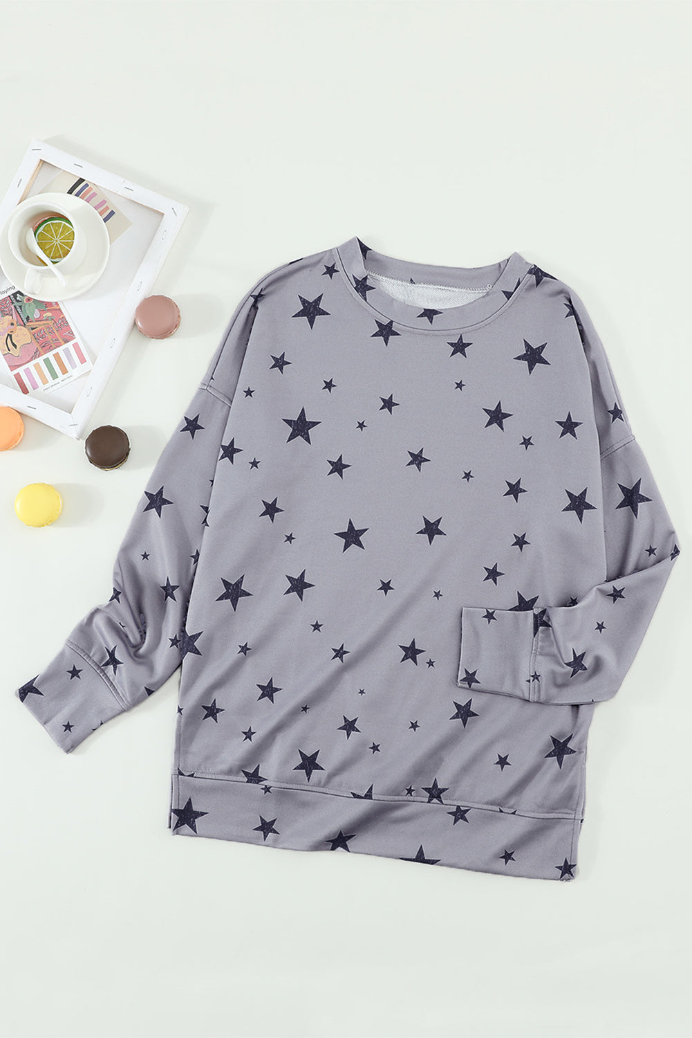 Women's Top Featuring Star Print Everyday Long-Sleeve Women's Gray Round Neck