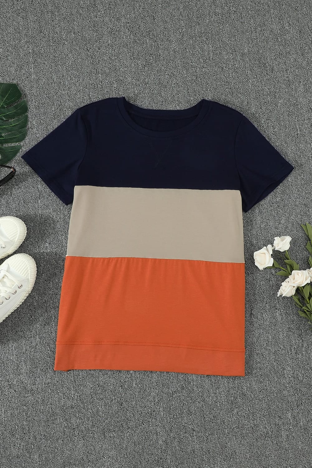 Women's T-shirt with Short-Sleeve Everyday Women's Orange Contrast Color-Block