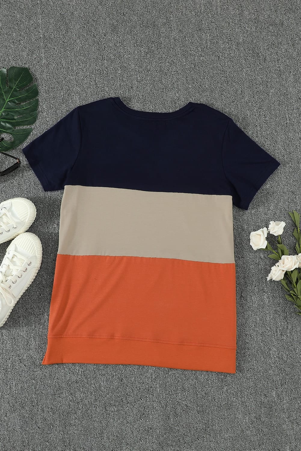 Women's T-shirt with Short-Sleeve Everyday Women's Orange Contrast Color-Block