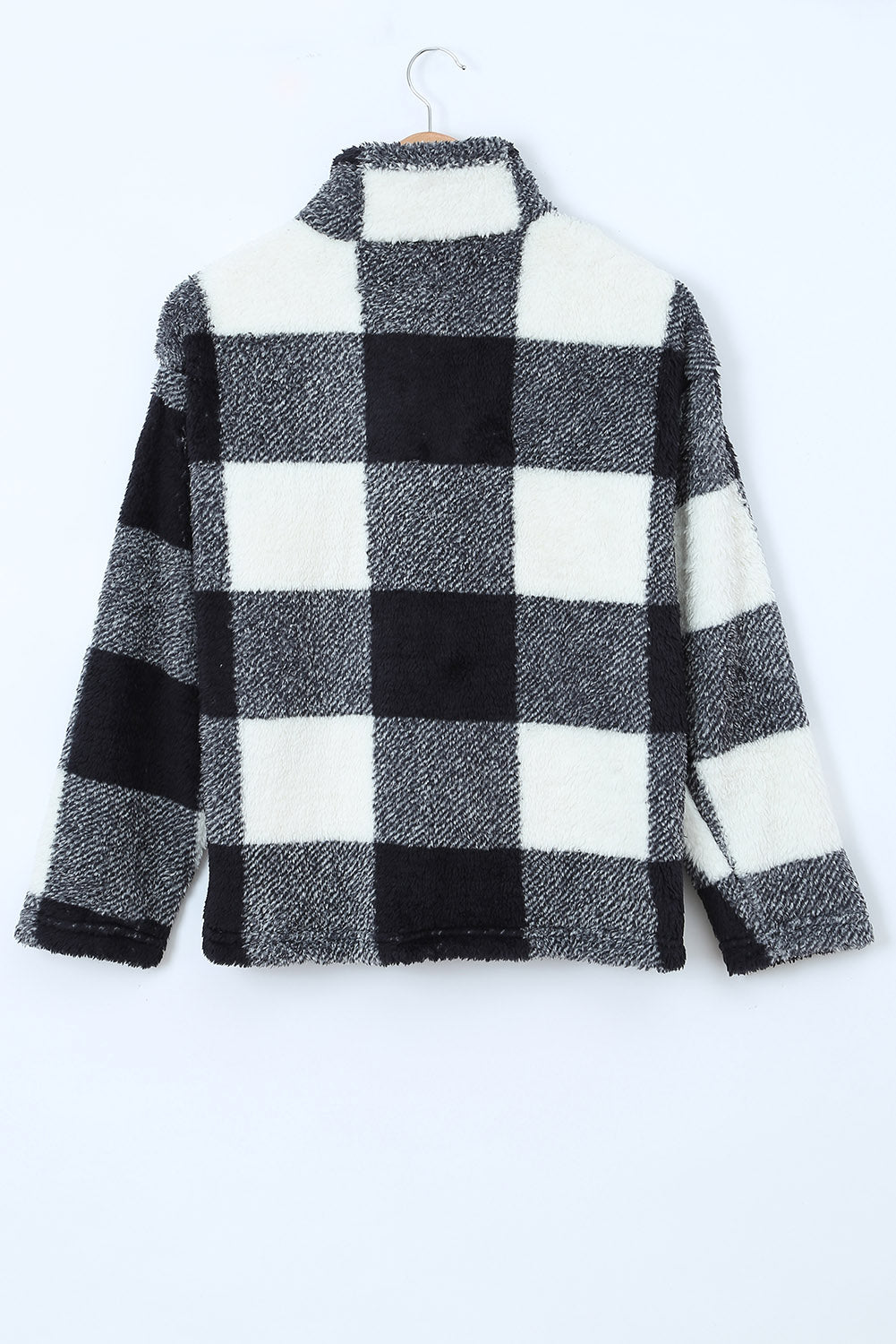 Pullover Sweatshirt for Women Zip Collar Plush Women's Winter Black Plaid