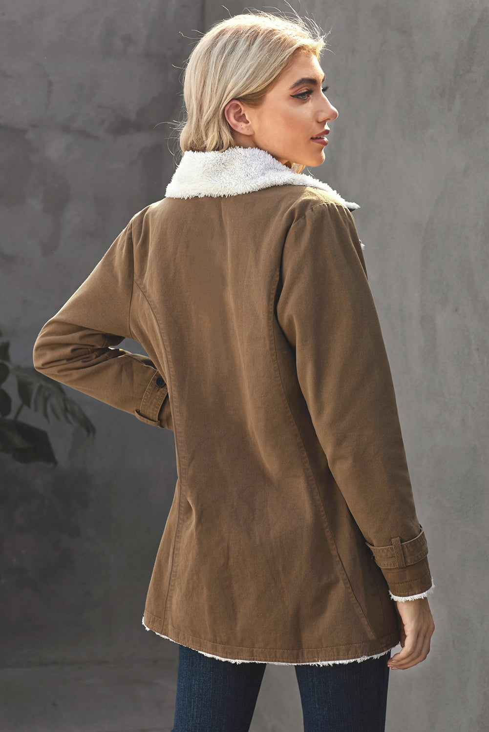 Women's Jacket with Women's Winter Khaki Lapel Collar Button Fleece