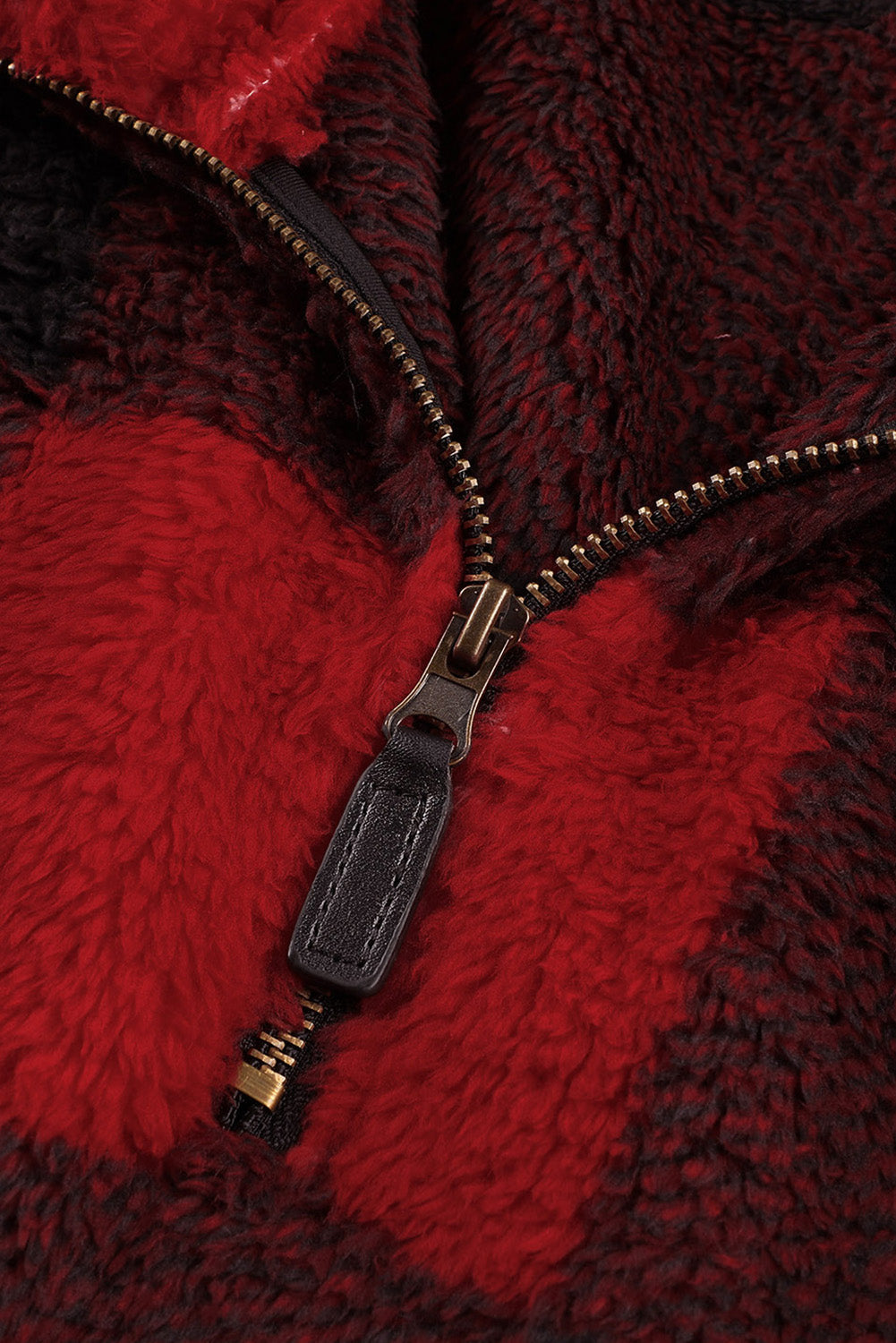 Pullover Sweatshirt for Women Red Plaid Zip Collar Plush Women's Winter