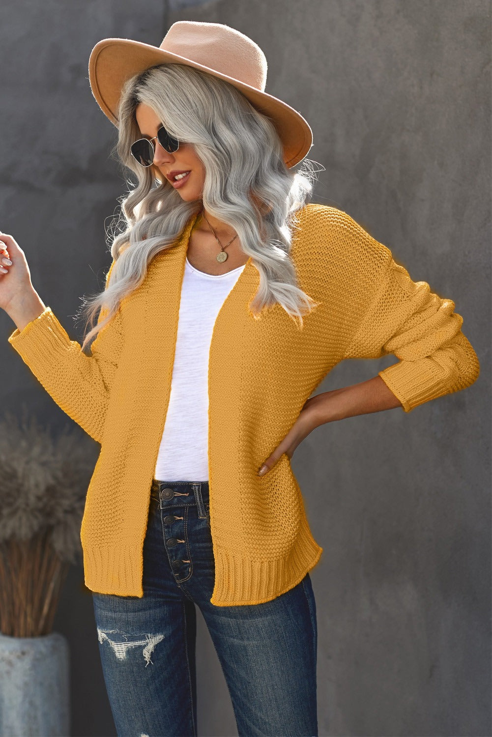 Women's Knit Cardigan with Women's Yellow Open Front Chunky