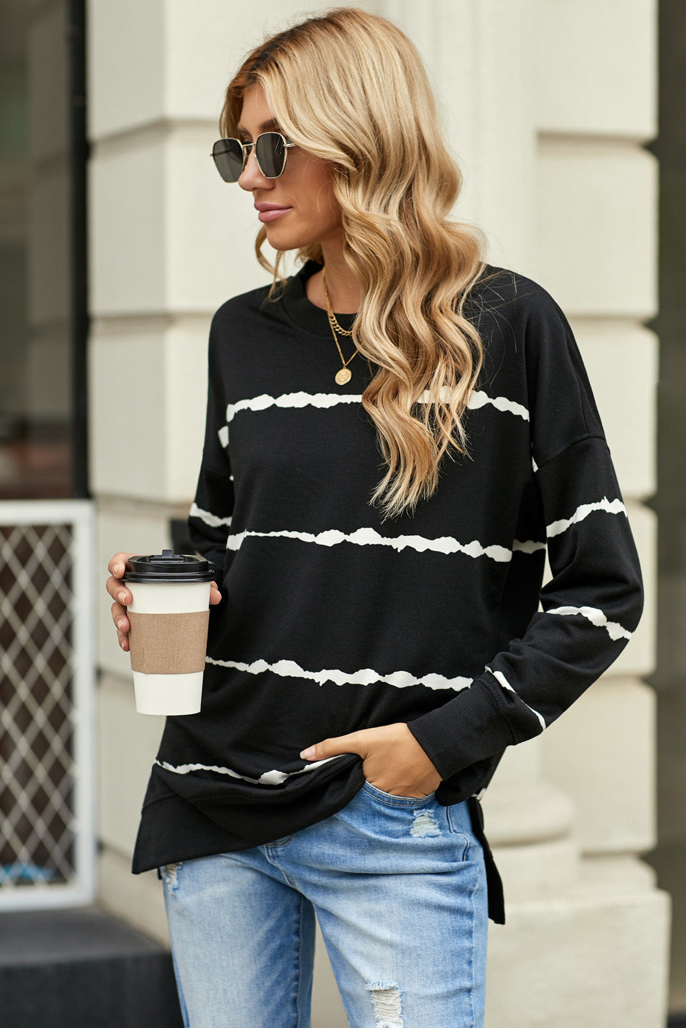 Women's Sweatshirt with Womens Tie-dye Stripes Black