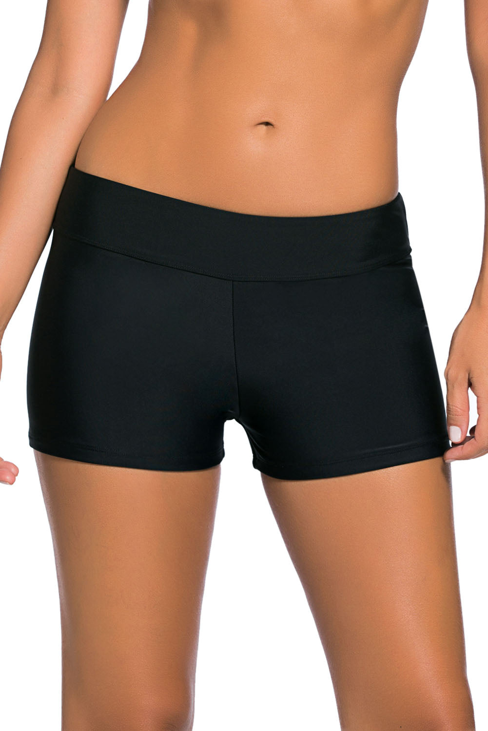 Women's Shorts with Swimsuit Bottom Womens Black Wide Waistband