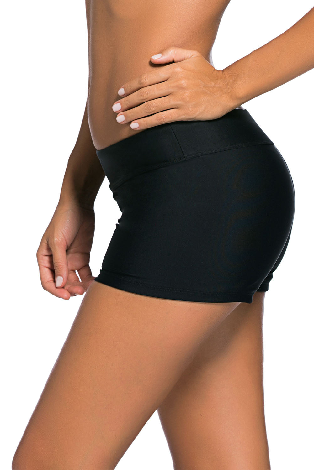 Women's Shorts with Swimsuit Bottom Womens Black Wide Waistband