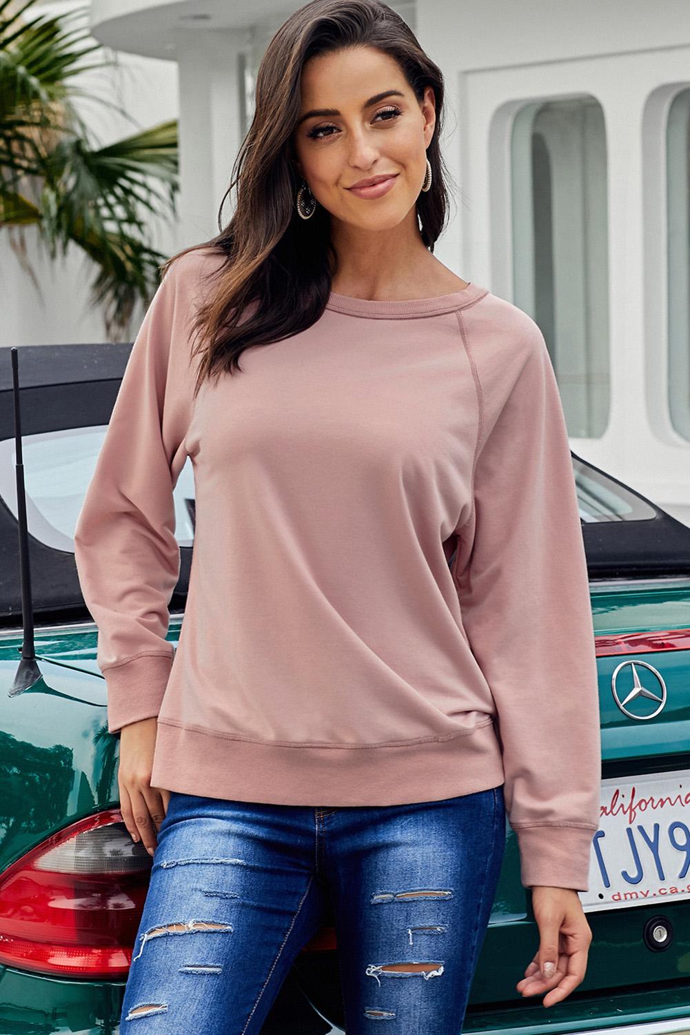 Women's Pullover Sweatshirt Featuring Womens Pink French Terry Cotton Blend