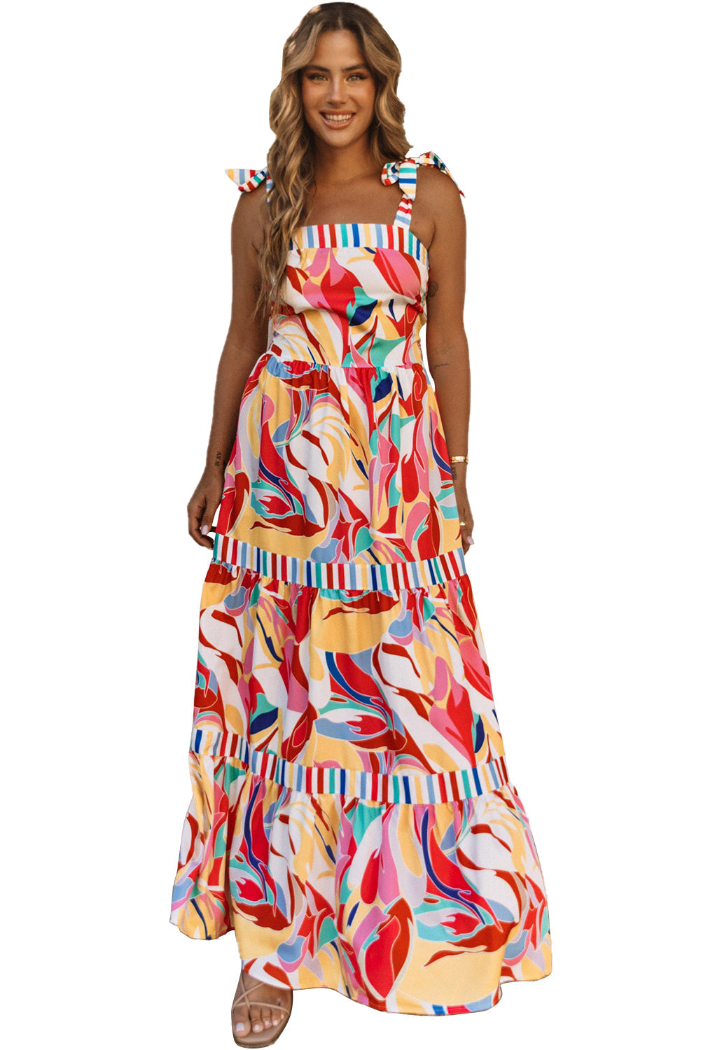 Women's Sundress Featuring Trim Maxi Abstract Striped