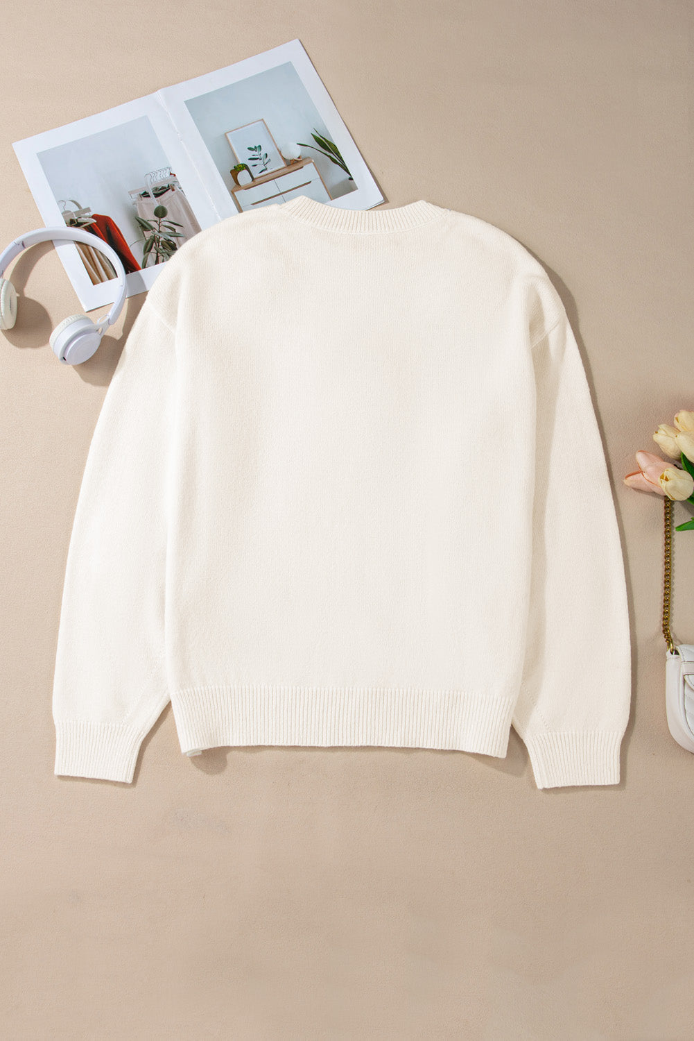 Women's Knit Sweater with Plus Size Flower Crochet