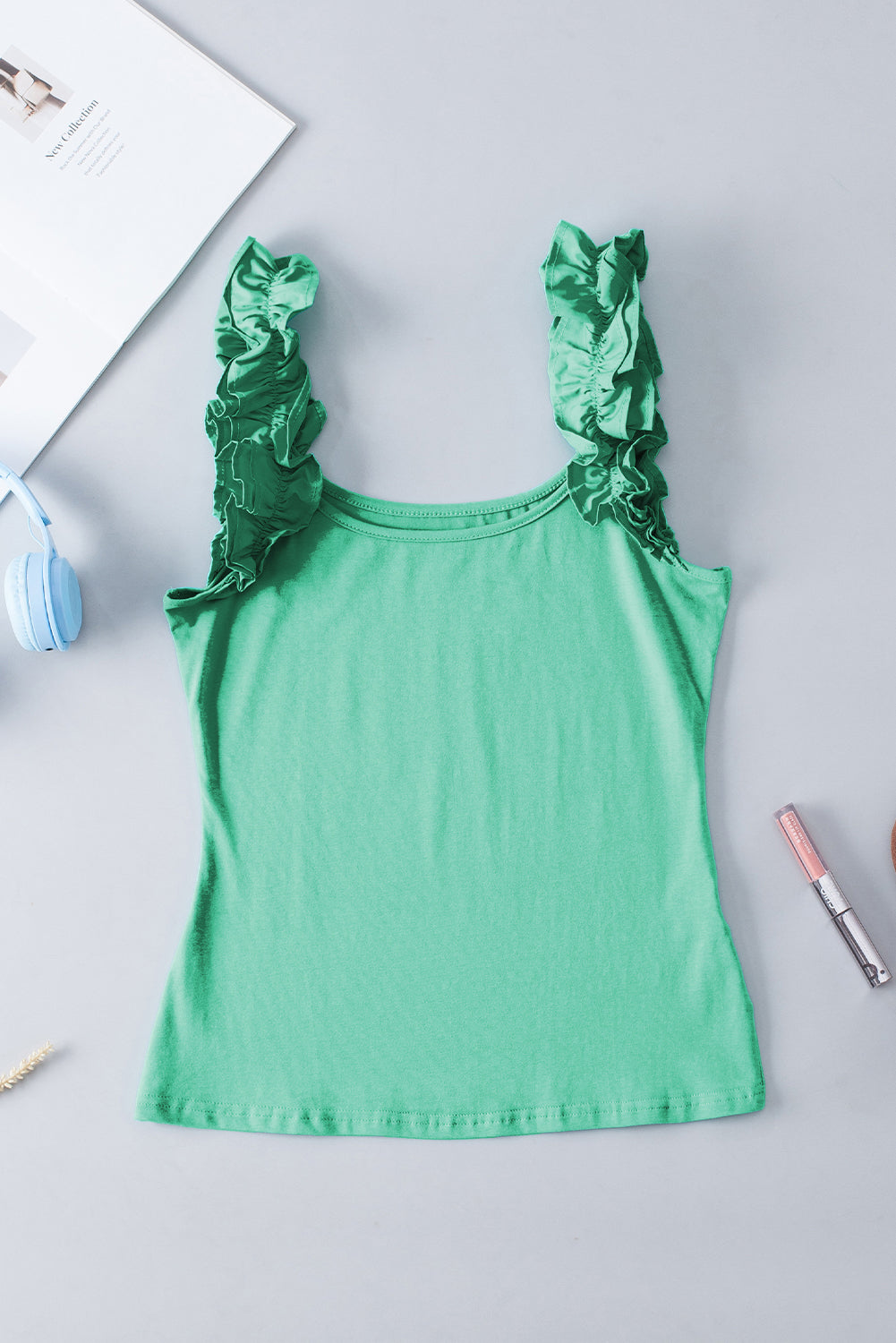 Women's Tank Top with Slim Ruffle-Trimmed Wide Straps Everyday Style