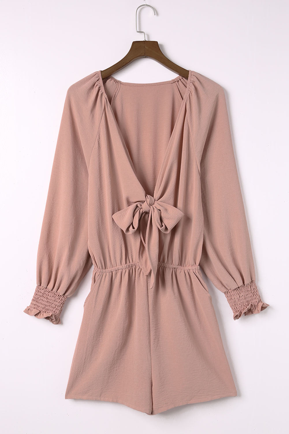 Women's Puff Long-Sleeve Tie Knot-Detail Romper