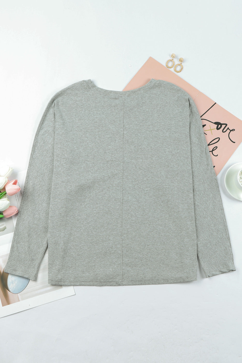 Top for Women Solid Patchwork Long-Sleeve