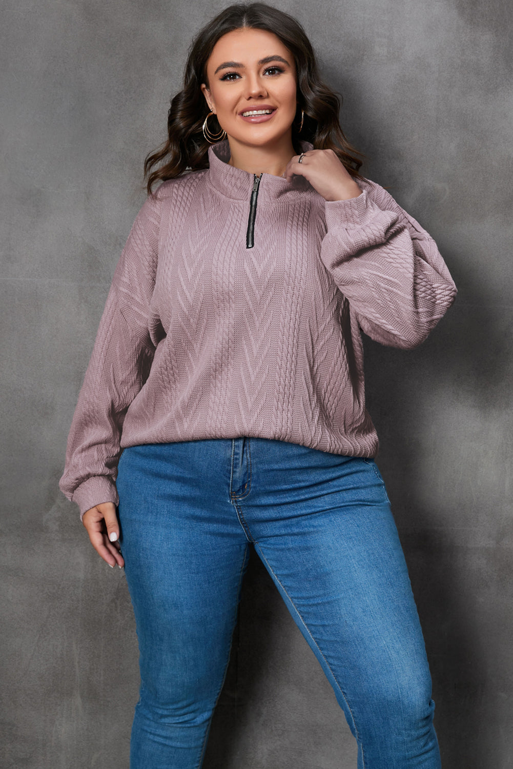 Women's Pullover with Zip Neck Plus Size Knitted