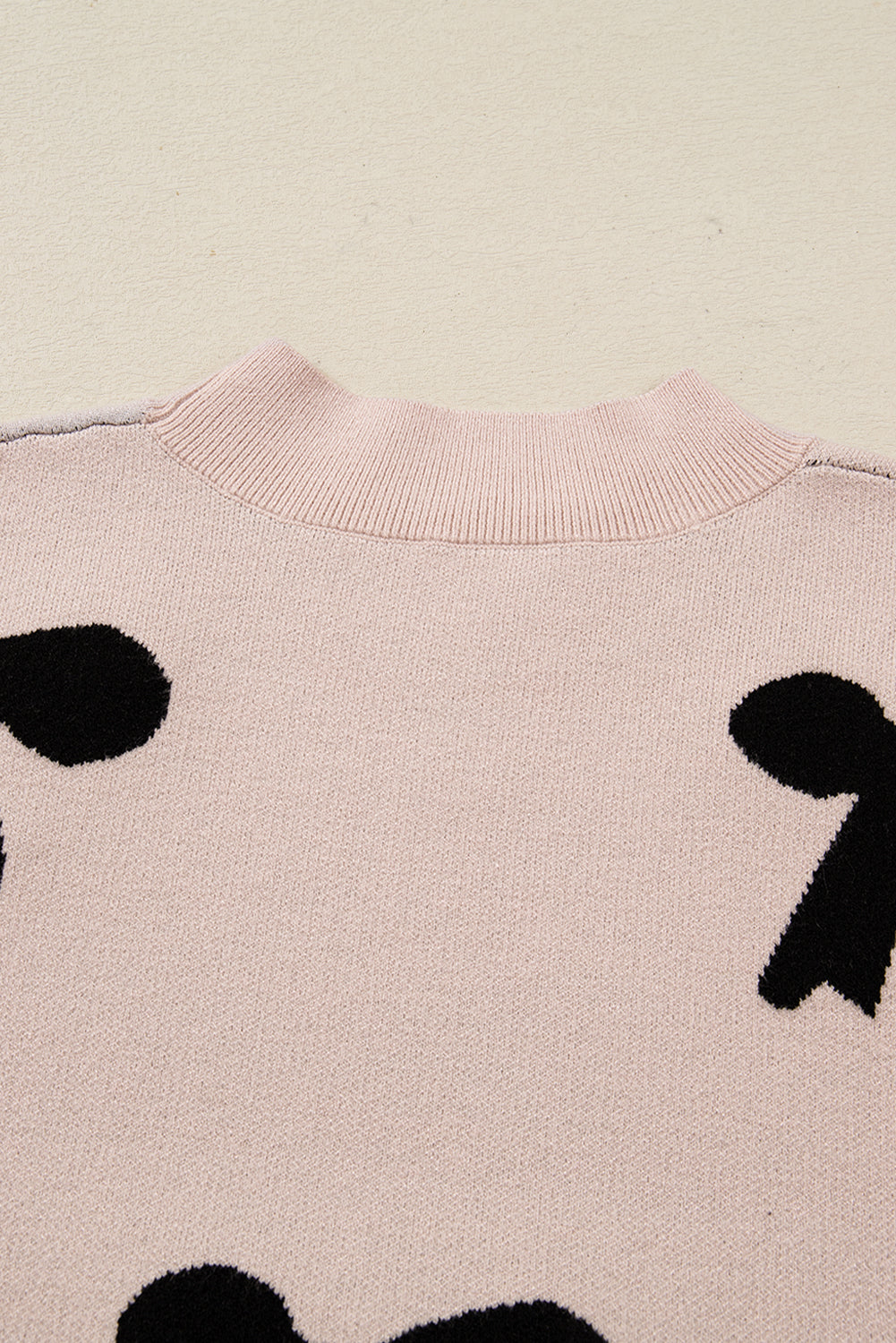 Pearl Embellished Bow Pattern Loose Knit Top