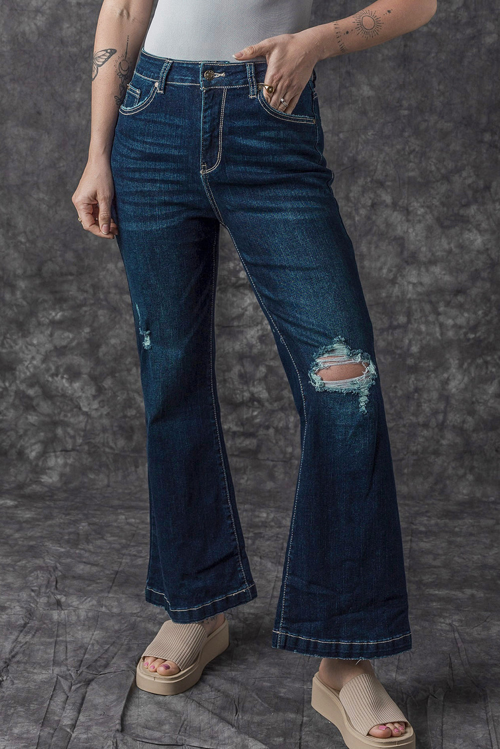 Jeans for Women Ripped Flared High Rise