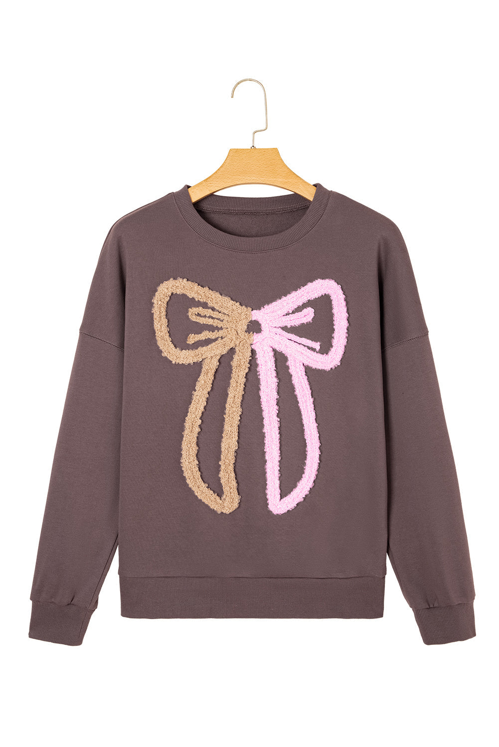 Terry Bow Contrast Bow Pattern Drop-Shoulder Sweatshirt