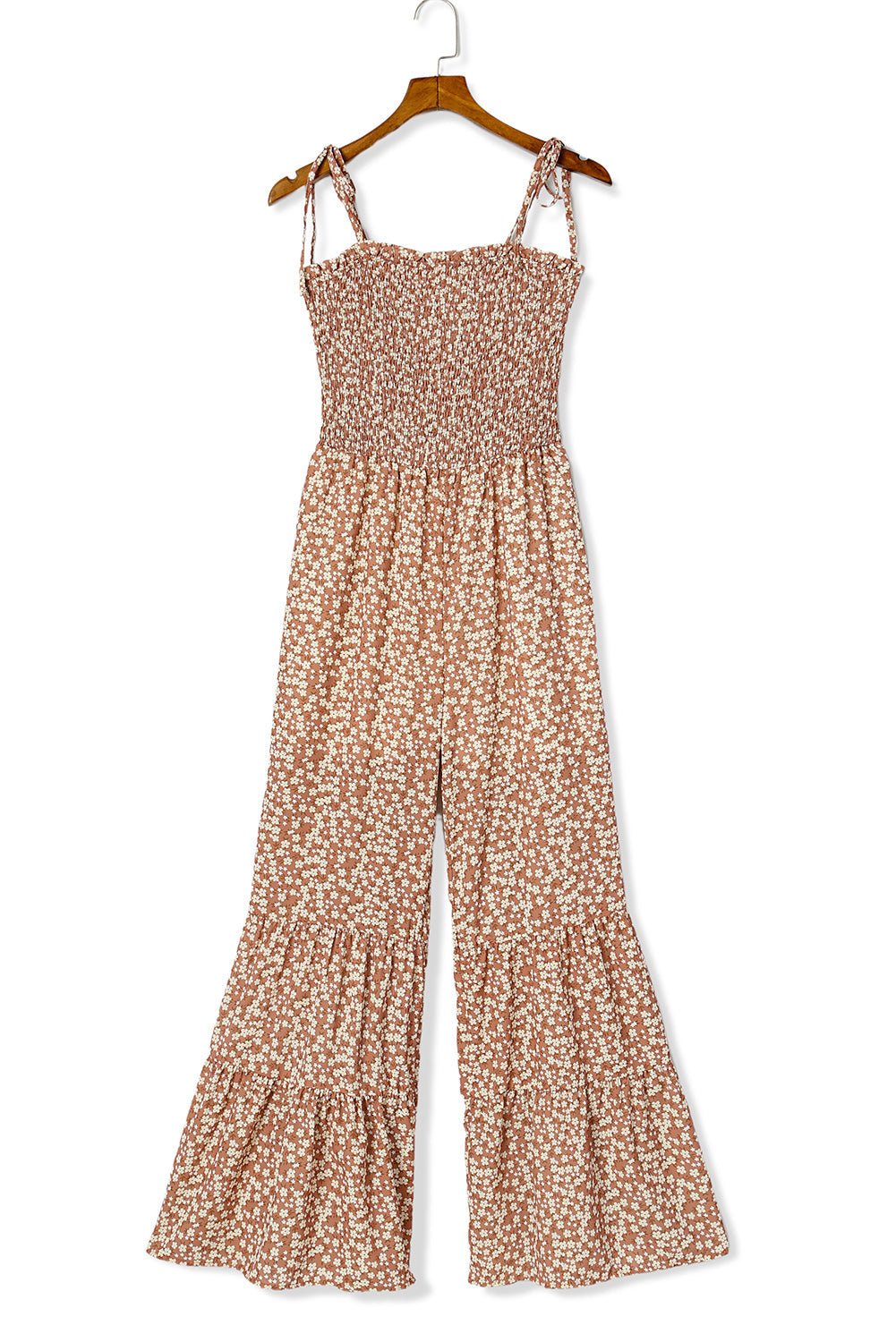 Women's Jumpsuit Featuring Thin Straps Shirred Bodice Wide-Leg Floral-Print