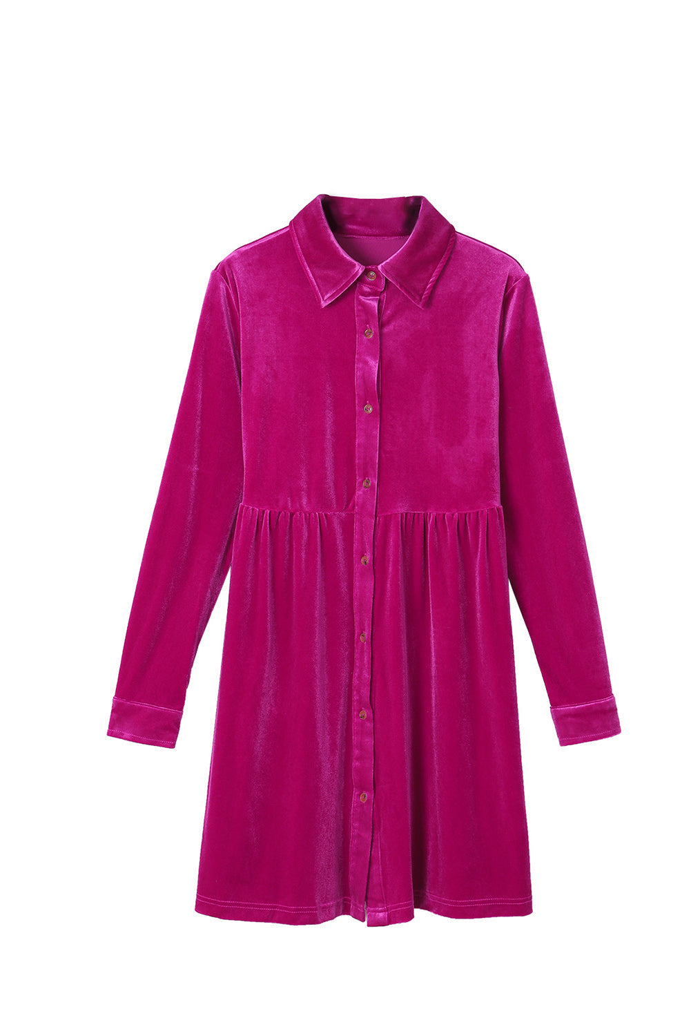 Women's Button Up Ruffle-Trimmed Velvet Dress