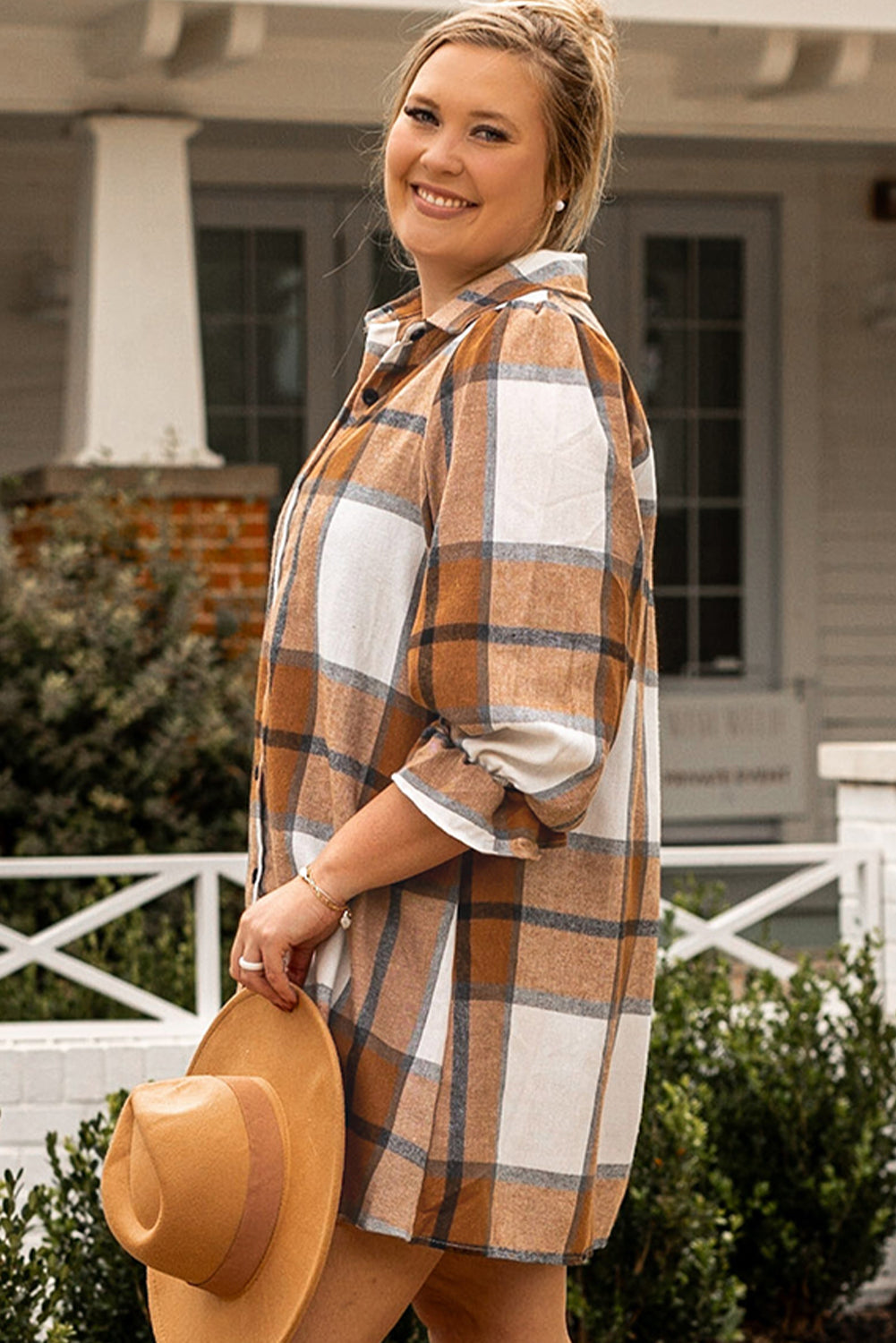 Women's Plus Size Plaid Flounce Shirt Dress