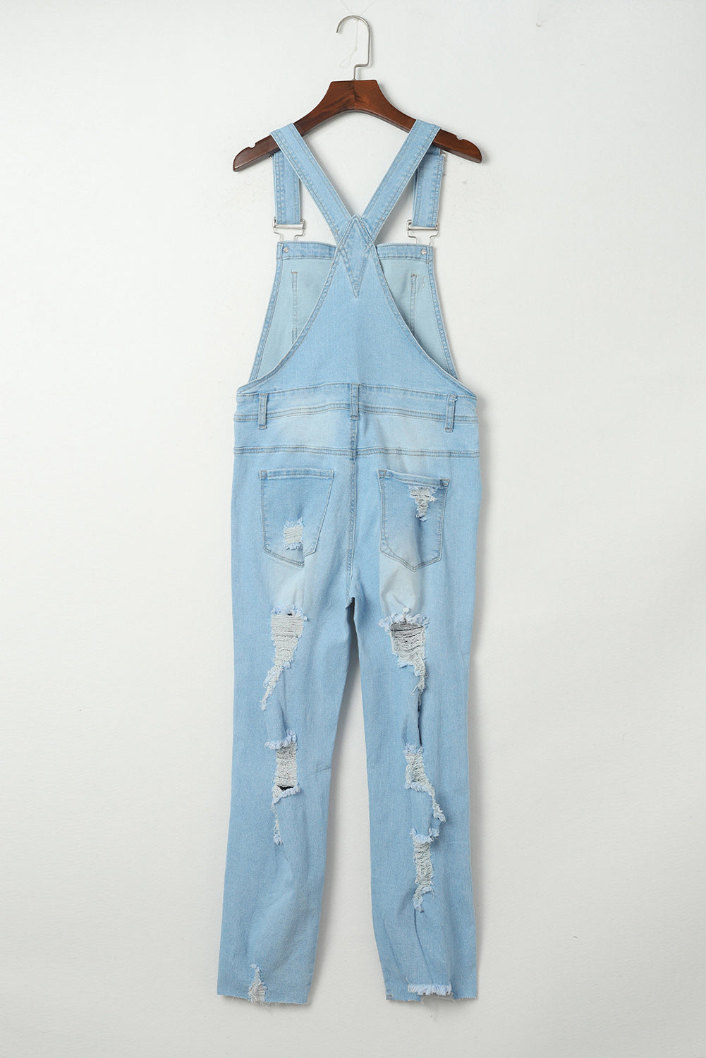 Women's Overalls Featuring Constructed Bib Pocket Distressed Denim