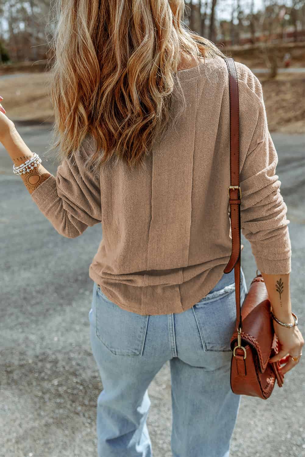 Women's Top Featuring Button Split Neck Retro