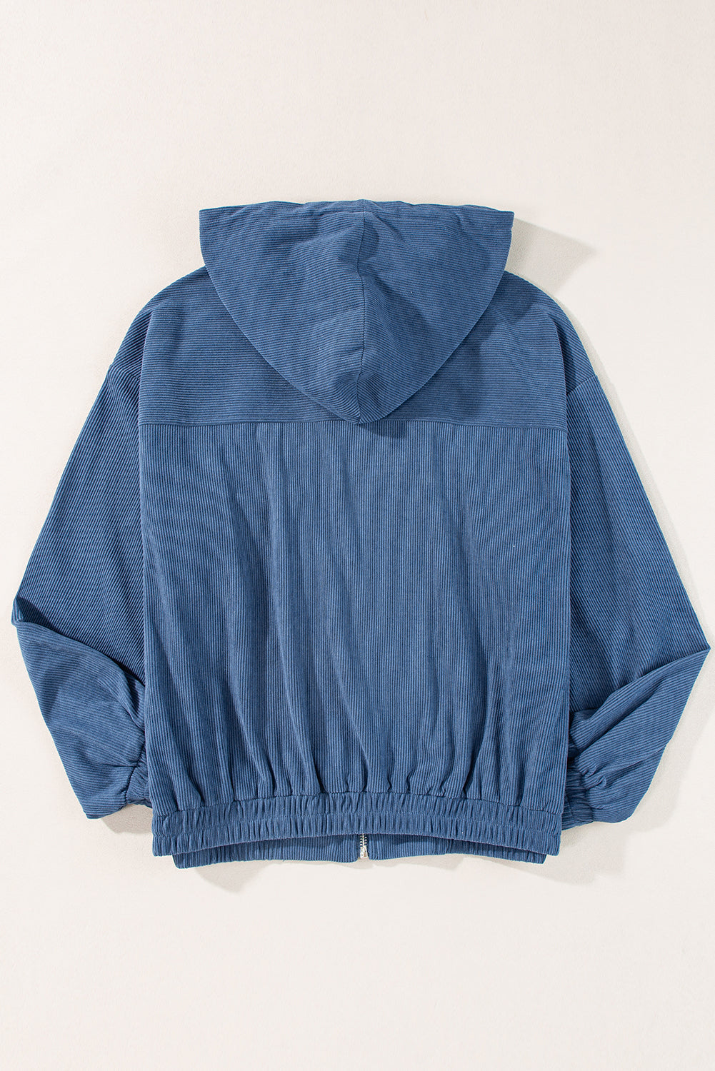 Hooded Corduroy Drawcord Pocket Zip-Front Jacket in Real Teal