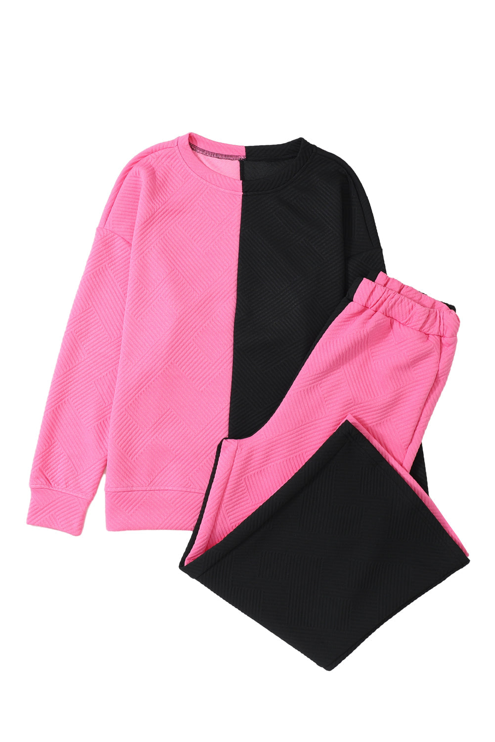 Women's Textured Everyday 2-Piece Contrast Color-Block Outfit