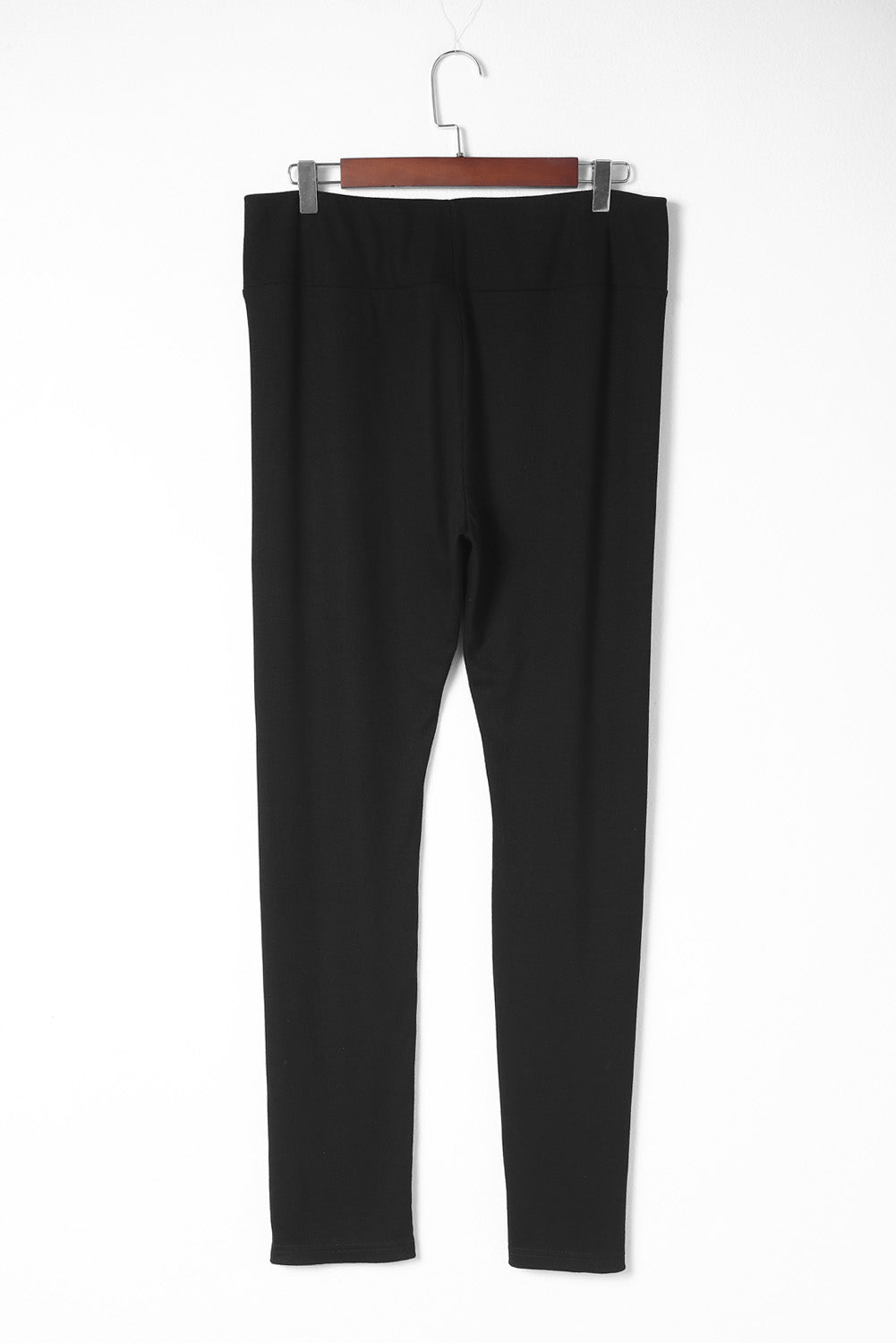 Women's Leggings with Rib-Knitted High-Rise Black Slit