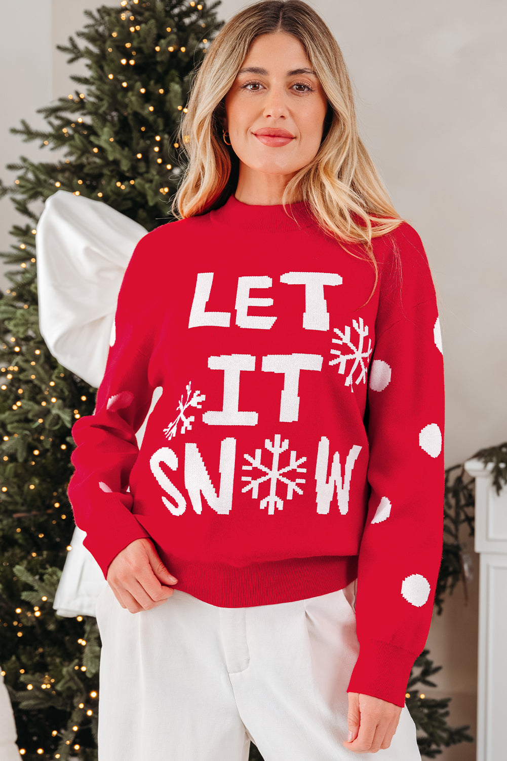 LET IT SNOW Graphic Christmas Holiday Loose Knit Top