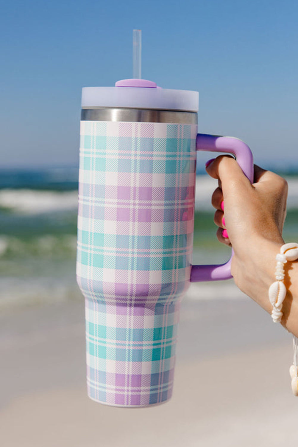 Print Handle Plaid Handle Large Vacuum Cup 40oz